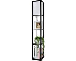 LED Vloerlamp met 3 Houten Planken – 162 cm Staande Lamp met 3 Kleurtemperaturen – Sfeerlamp en Leeslamp voor Woonkamer, Slaapkamer of Kantoorhoek