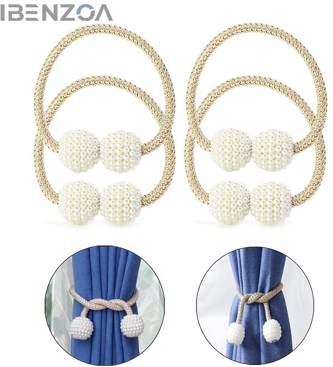 Magnetische Gordijnclips - Beige - 40 cm - Polyester