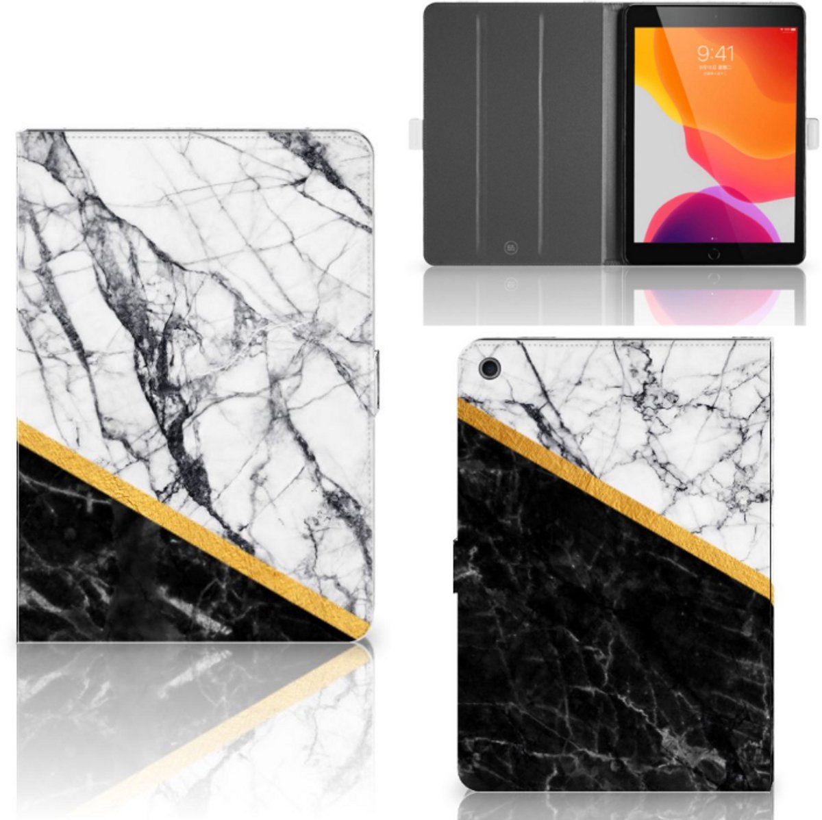 iPad 10.2 2019 | iPad 10.2 2020 | 10.2 2021 Leuk Tablet hoesje Marmer Wit Zwart - Origineel Cadeau Man