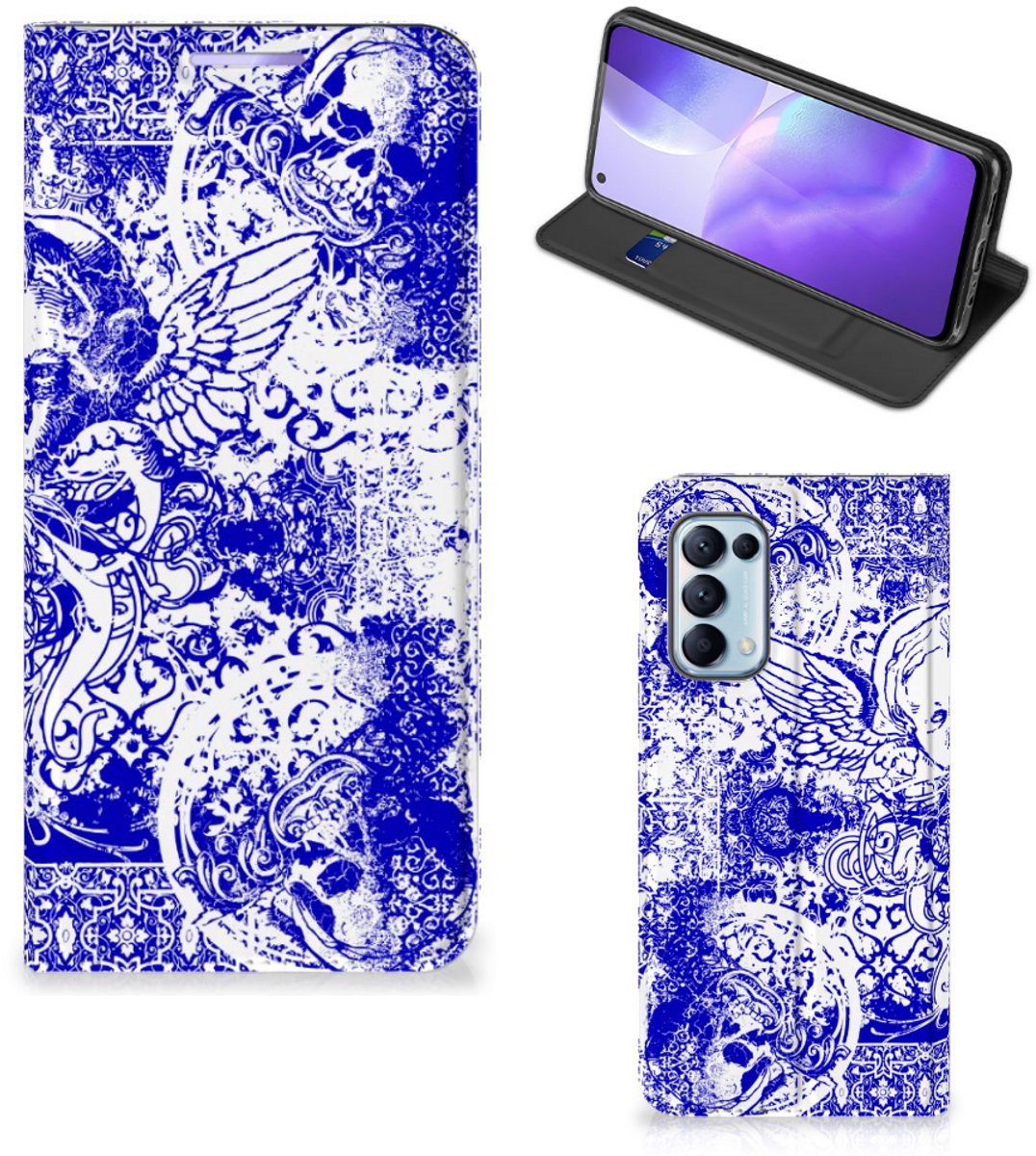 Mobiel BookCase OPPO Find X3 Lite Angel Skull Blauw