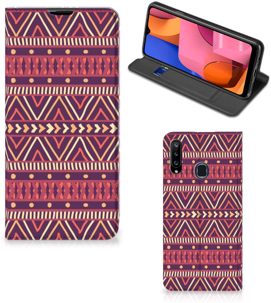 Book Case voor Samsung Galaxy A20s Hoesje met Magneet Aztec Paars
