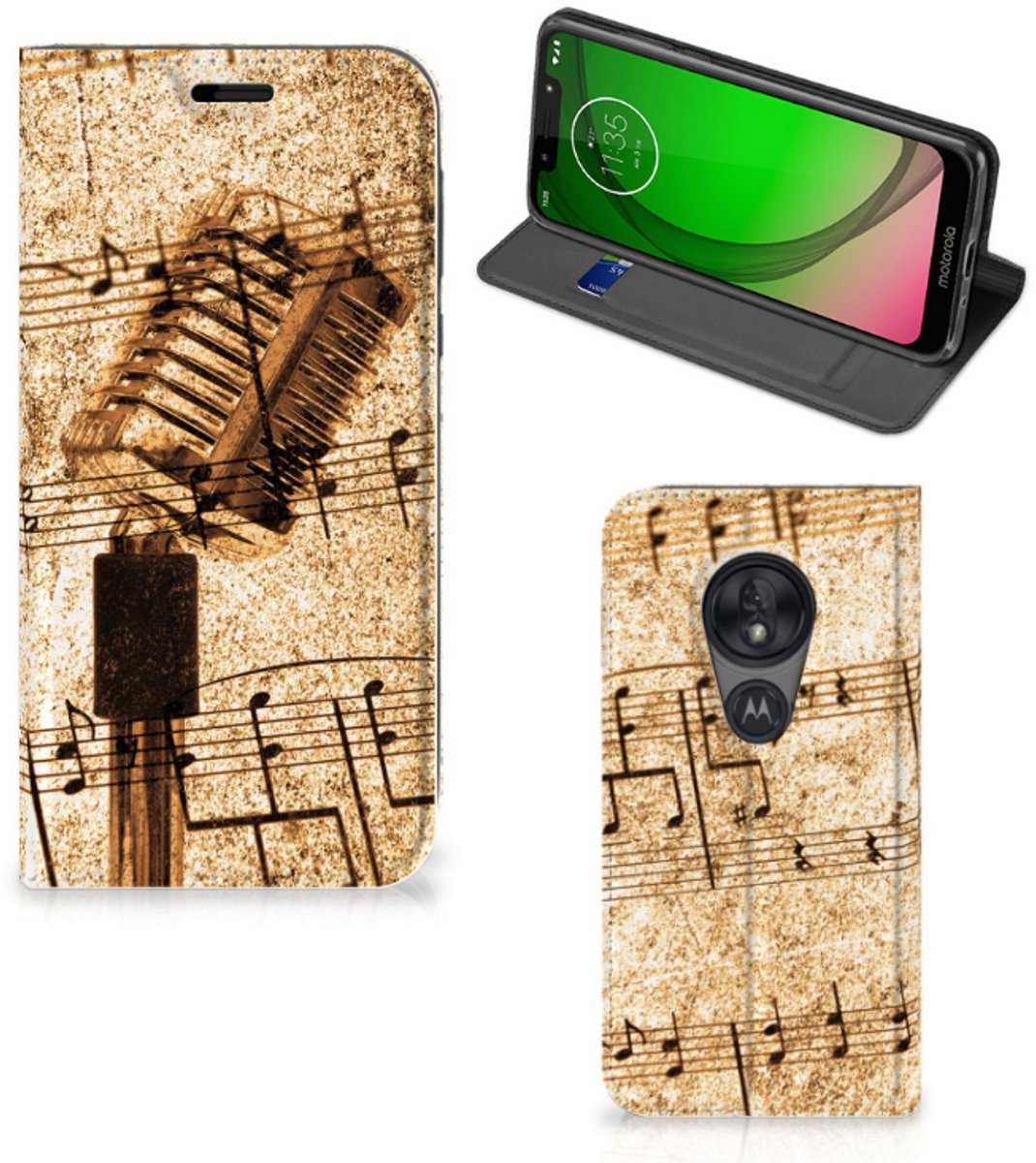 Motorola Moto G7 Play Stand Case Bladmuziek