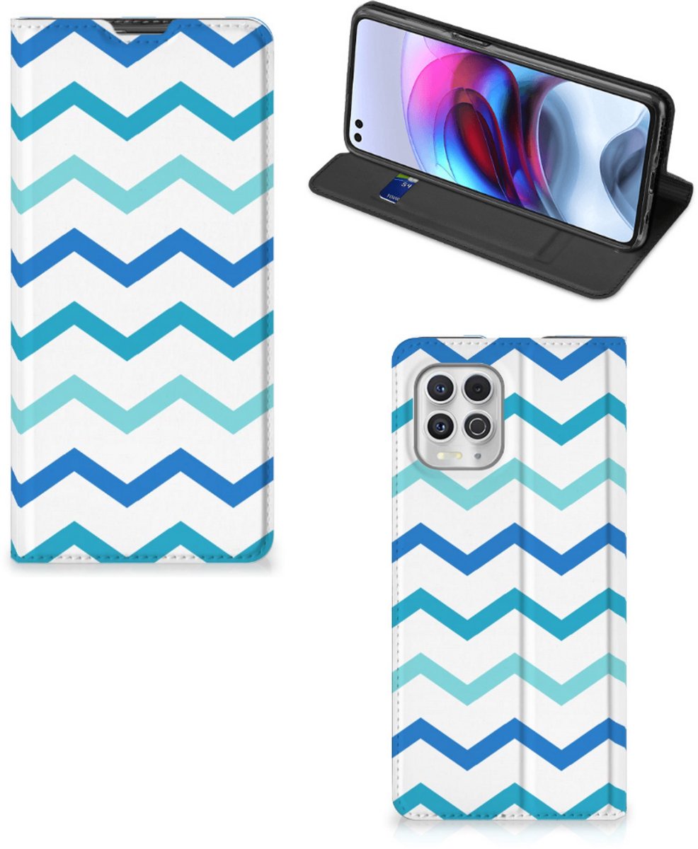 Motorola Moto G100 Hoesje met Magneet Zigzag Blauw