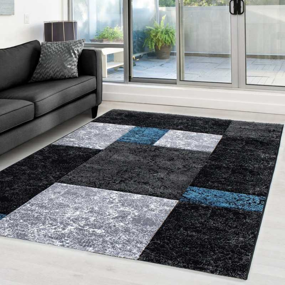 TapisTrend Designer tapijt Zwart-Grijs-Wit-Turquoise 200x290 cm Modern 3D- met contourgesneden design, Hawaii 1330