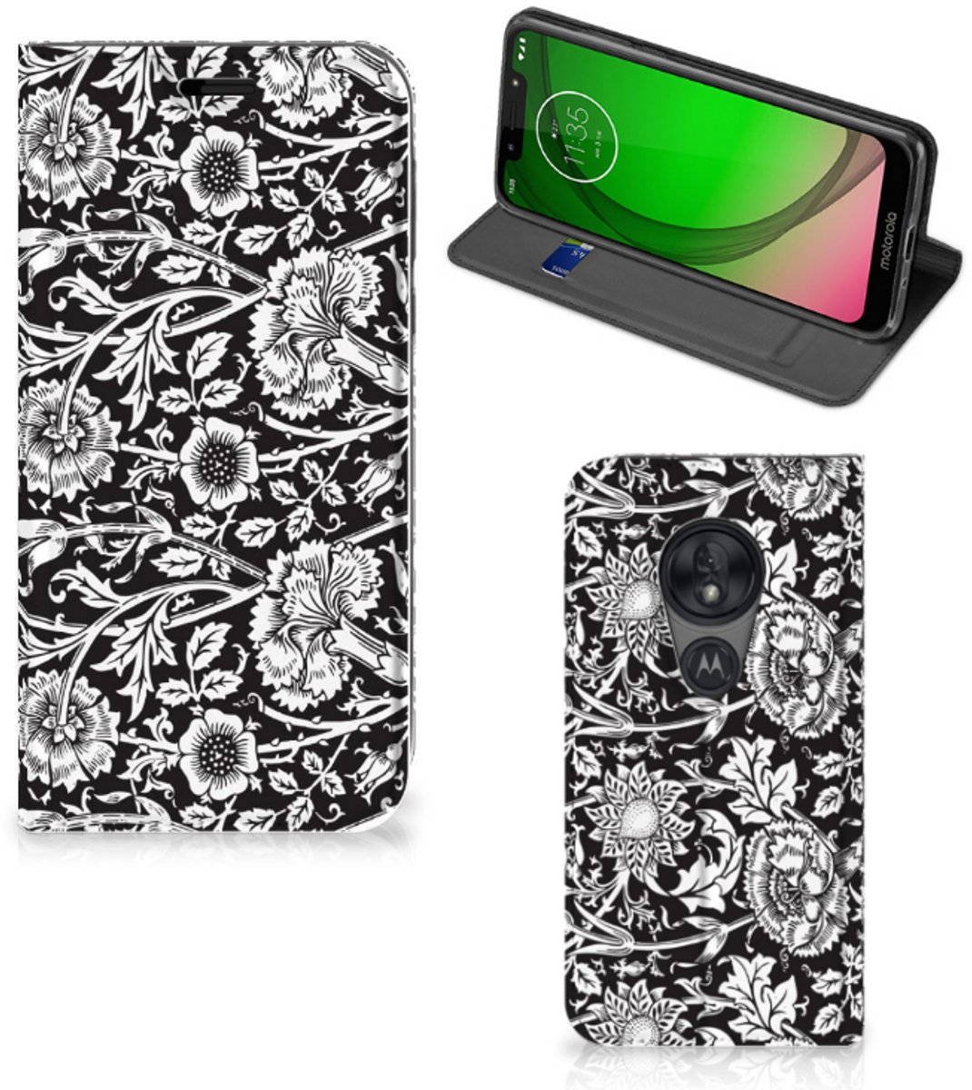 Motorola Moto G7 Play Smart Cover Black Flowers
