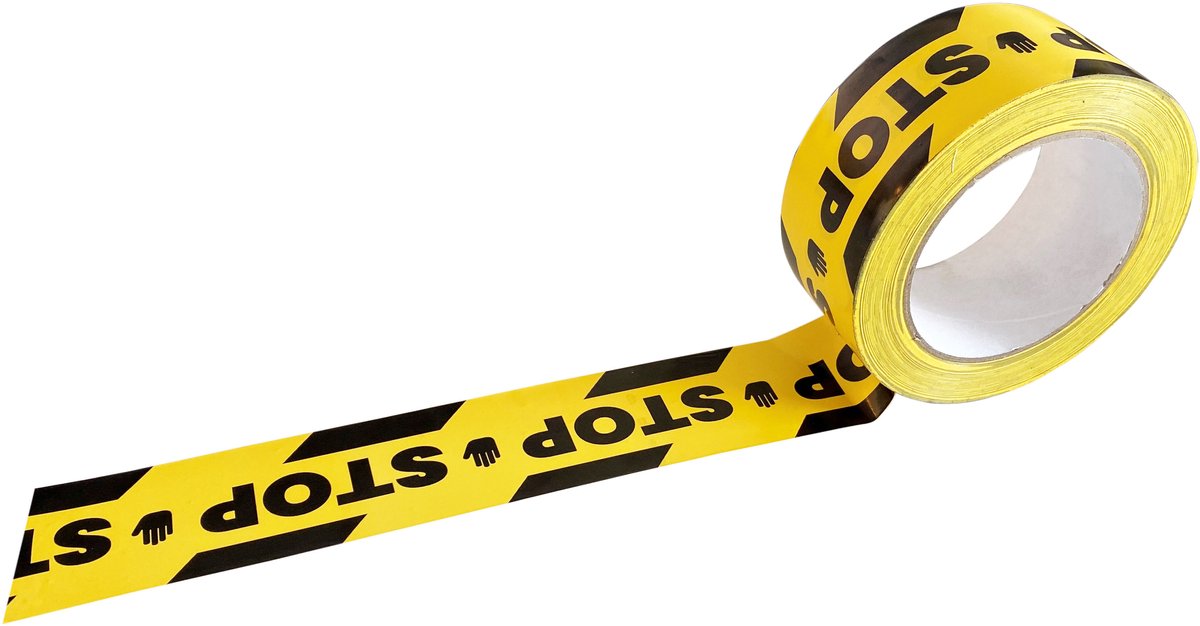 Afzetlint Tape STOP Symbool Industrieel - 33m - Zwart/Geel – Signalisatietape met Opdruk – Veiligheidsmarkering