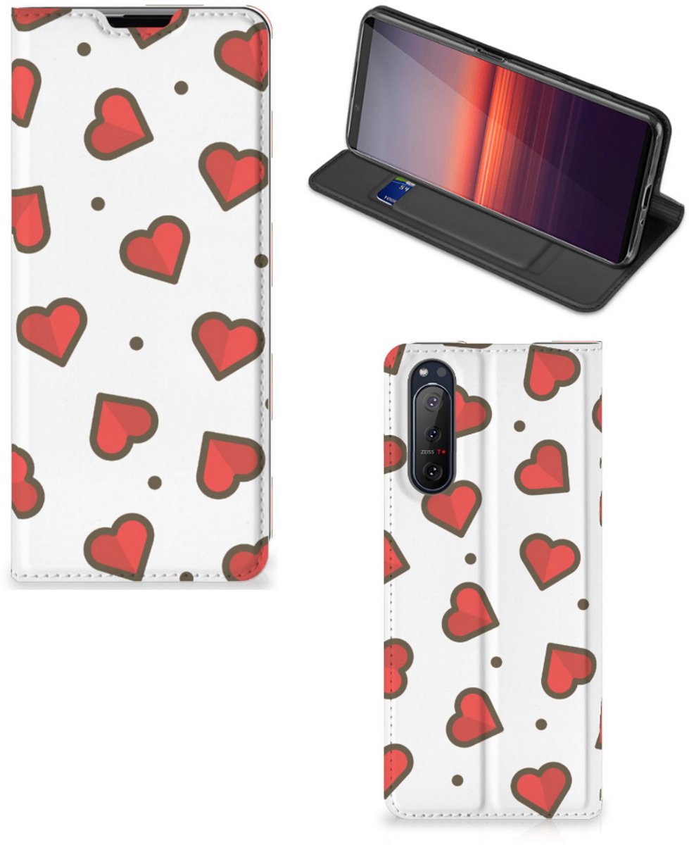 Book Case voor Sony Xperia 5 II Hoesje met Magneet Hearts