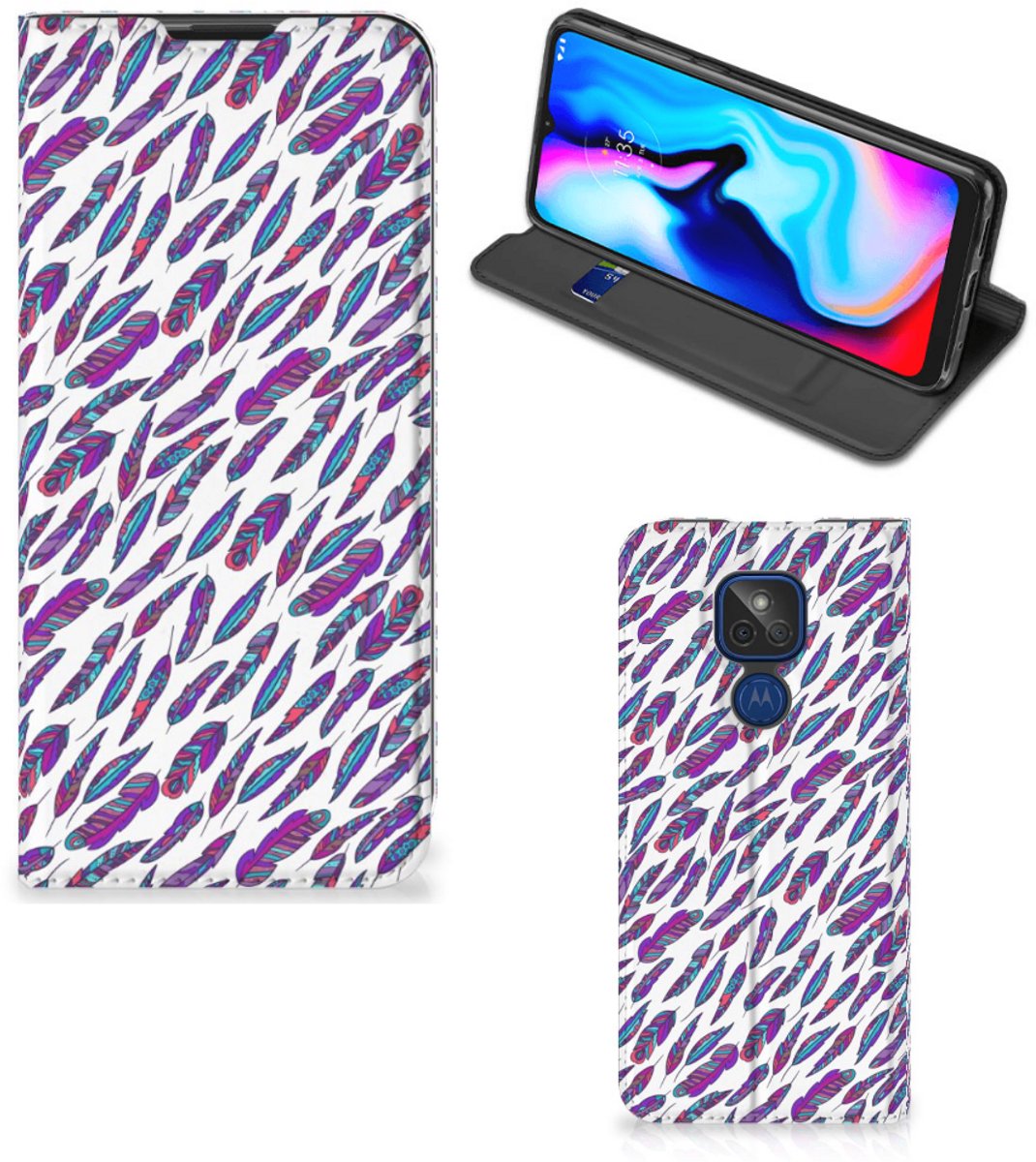 Motorola Moto G9 Play Hoesje met Magneet Feathers Color