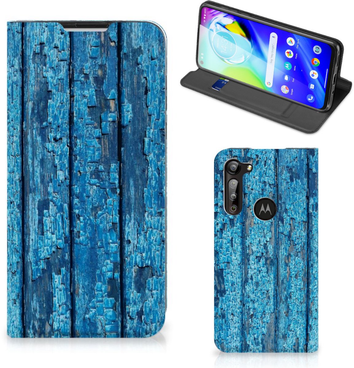 Motorola Moto G8 Power Book Wallet Case Wood Blue
