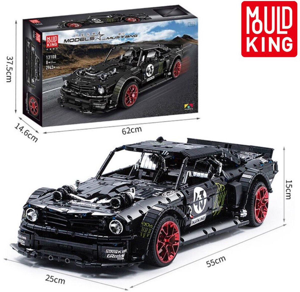 Mould King 13108 Mustang Hoonicorn mega bouwset | City fast racing champions adventure | Creator classic motor bouwpakket | Technische speelgoed ideas voor volwassenen & kinderen | DIY furious speed auto - geschikt voor lego | Bouwdoos met 3201 bloks — afbeelding 9