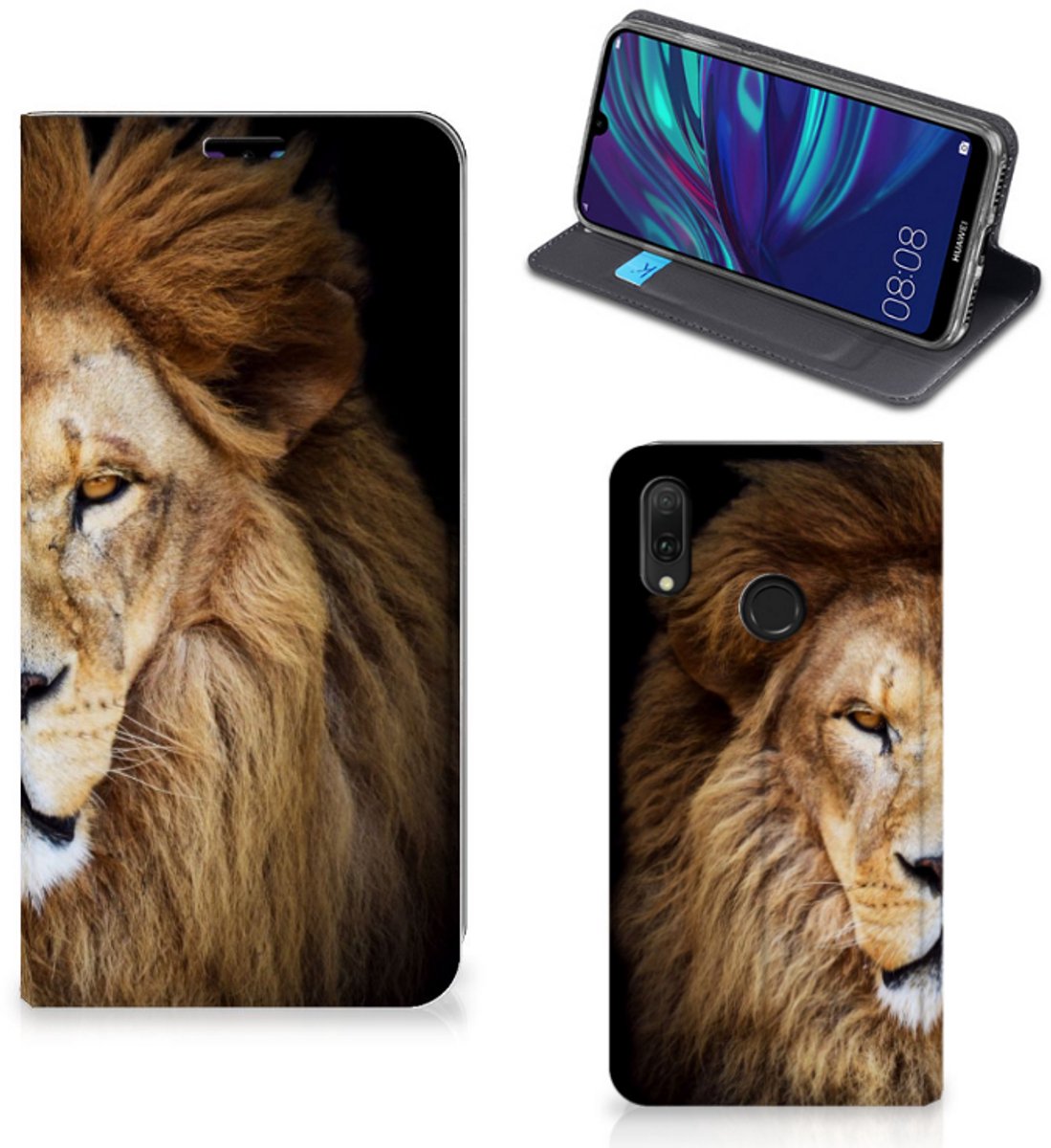 Book Case voor Huawei Y7 hoesje Y7 Pro (2019) Hoesje maken Leeuw