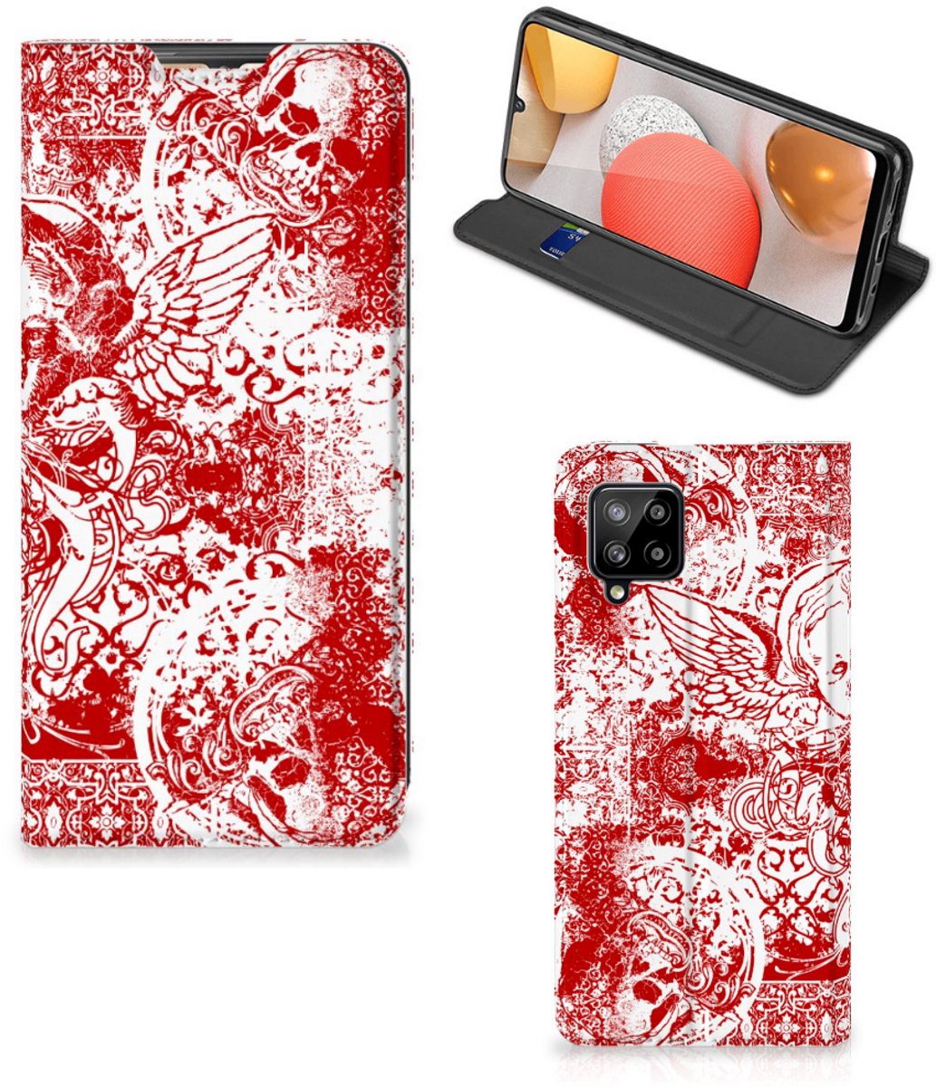 Mobiel BookCase Samsung Galaxy A42 Angel Skull Rood