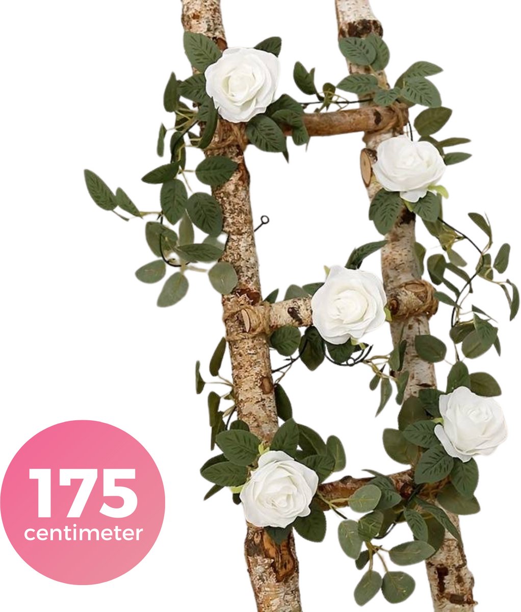 Luxe Bloemenslinger Rozen - Fiets en Interieur - Rozen Wit - Stijlvolle Bloemenstreng voor Fietsmand of Stuur - 175 CM Bloemen - Plastic Kunstbloemen Fiets Slinger