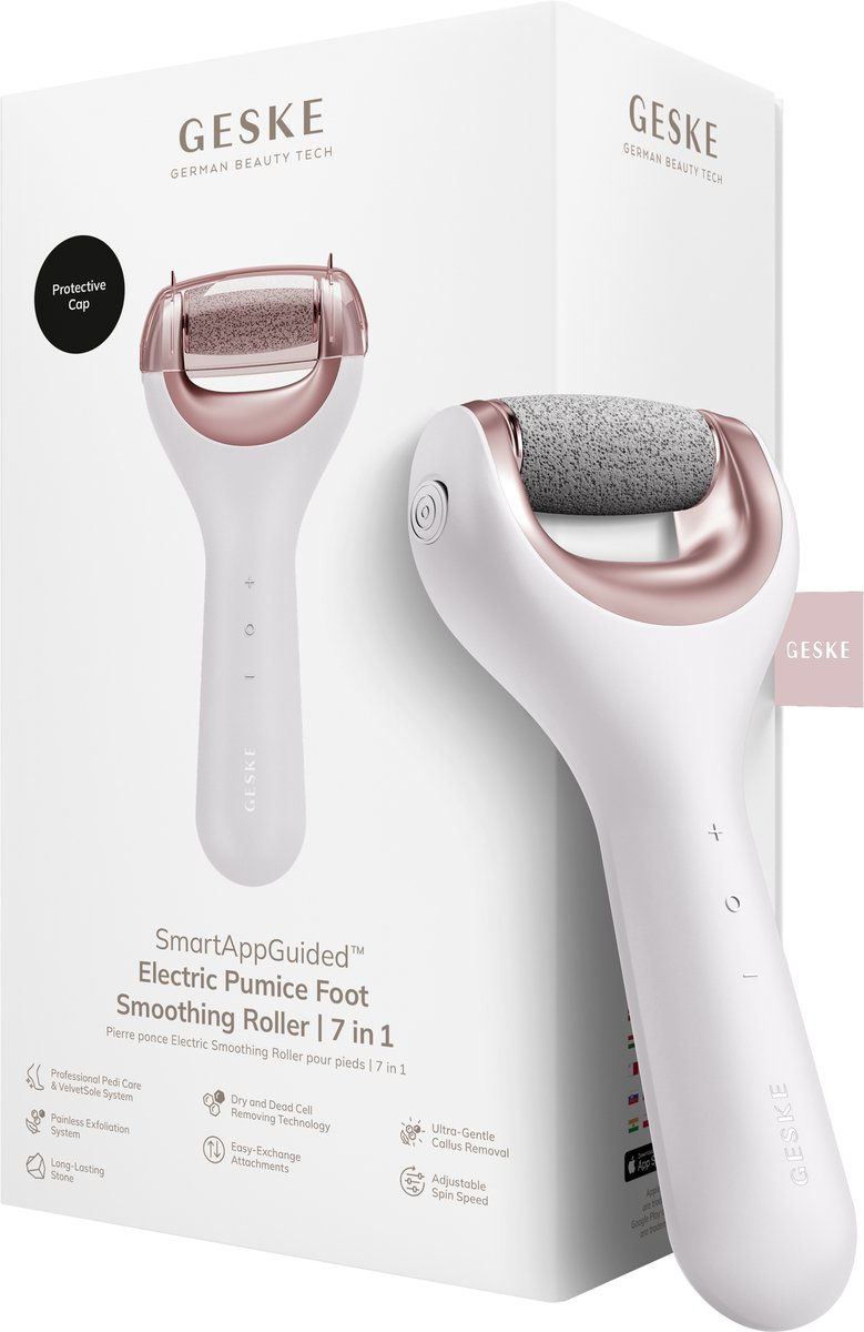 GESKE Electric Pumice Foot Smoothing Roller | 7 in 1 | Elektrische Voetvijl & Exfoliator | Langdurige Puimsteen | Voor Zachte Voeten | Geavanceerde Eeltverwijdering | Ideaal voor je Pedicureset