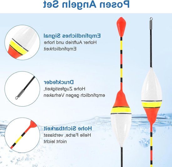 Vissersfloat set met 10 dobbers, 4 rubberen stoppers, 4 twist clips en 205 loodgewichten voor diverse vistechnieken van Merkloos — afbeelding 2