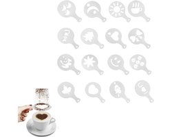 Set van 16 Koffiestencils voor Latte Art en Cappuccino Decoratie, Plastic Koffie Accessoires