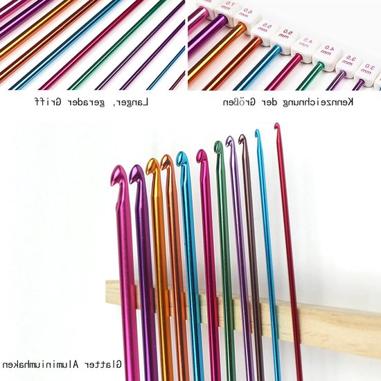 Tunisian haaknaald set van 11 stuks, 27 cm, kleurrijk, ideaal voor beginners en gevorderden, perfect voor haken en breien van Merkloos — afbeelding 3