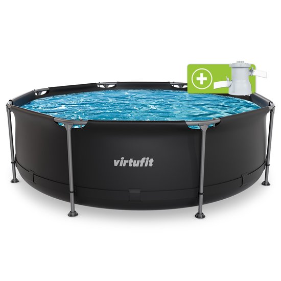 VirtuFit Rond Zwembad Ø244 x 76 cm - Incl. Filterpomp - Opzetzwembad - Duurzaam & Veilig Stalen Frame - Antraciet