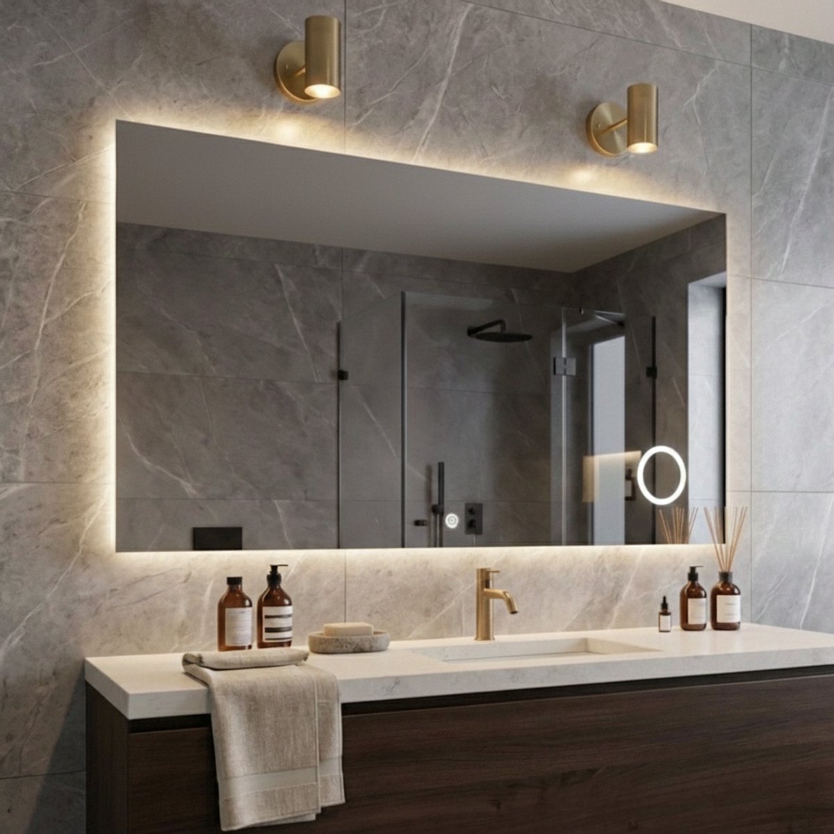 Rechthoekige LED Badkamerspiegel met Verwarming & Anti-Condens | 180x80cm | Wandspiegel met Verlichting voor Douche en Badkamer