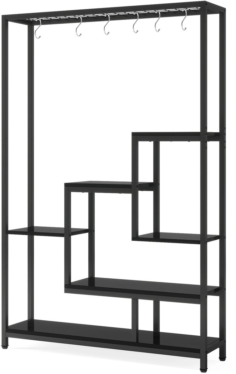 Velmio plantenrek - Plantenstandaard - Plantenhouder - 5-laags - Voor binnen - 30x100x180cm - Incl 10 Ophanghaken - Zwart