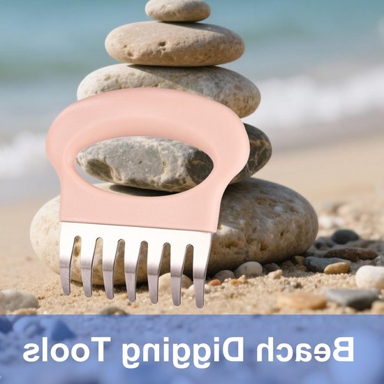 Solidchoice- Zandvlooienhark 2 Stuks - Handhark met Netzak - Roze/Beeige - Schelpen Opruimen - Lichtgewicht - Compact 12x11,8 cm - Strandkam van Solidchoice — afbeelding 4