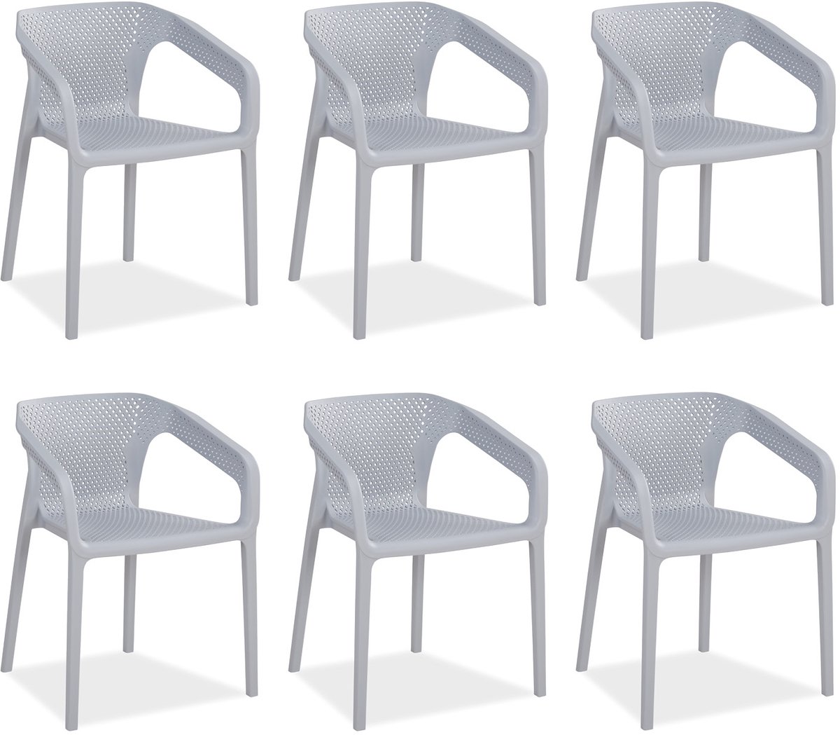 Homestyle4u Tuinstoelen - Set van 6 - Grijs - Stapelstoelen - Kunststof