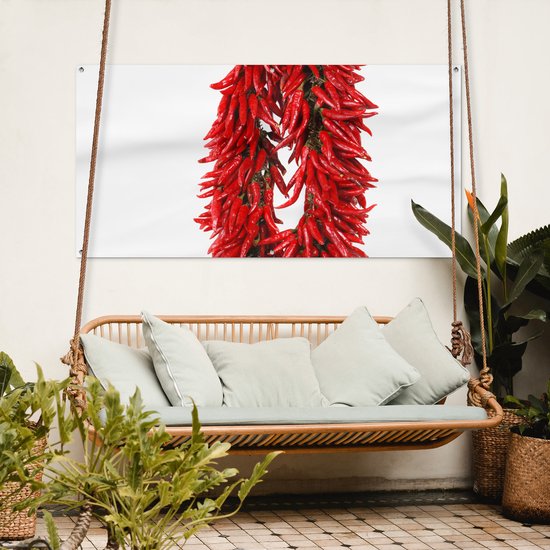 Décoration murale d'extérieur Une guirlande de piments de Cayenne ou Capsicum frutescens - 160x80 cm - Toile jardin - Poster extérieur