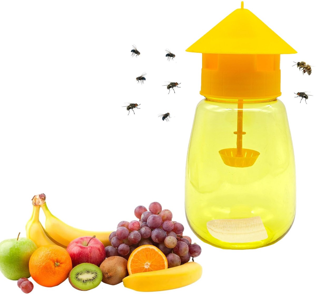 Cosensi- Fruitvliegenval herbruikbaar - Insectenvanger diervriendelijk - Insectenvallen voor binnen - Vliegenval voor buiten - Milieuvriendelijk ontwerp - Gele kleur - Insectenval