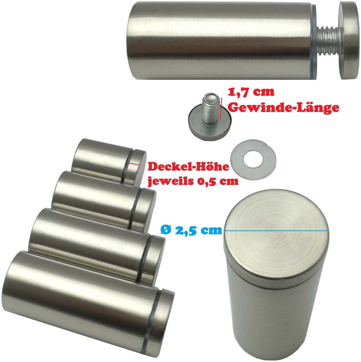 Cosensi- Spiegelbeugels 4 stuks - Roestvrij Staal - Elegant Design - Geschikt voor Glas/Acryl - Max. Draagvermogen 8 kg - Voor 2-10 mm Dikte - Glasbeugels
