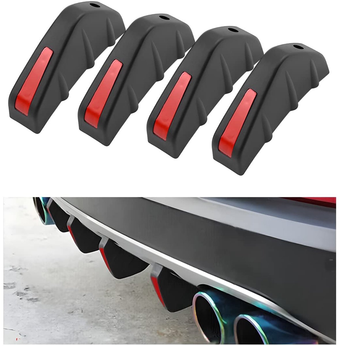 Cosensi- Achterbumperspoiler Set van 4 - Driehoekige Diffuser - Haaienvin Beschermhoes - ABS Materiaal - Waterdicht - Universele Toepassing - Spoilerlip
