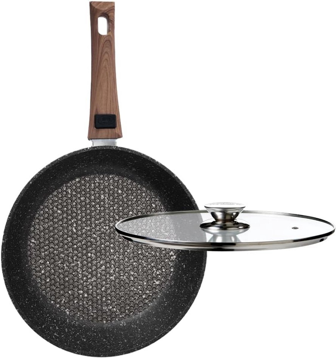 28 cm Gietaluminium Pan met Deksel - Afneembare Greep, Anti-aanbak, Geschikt voor Inductie, Ovenbestendig, Serveerpan