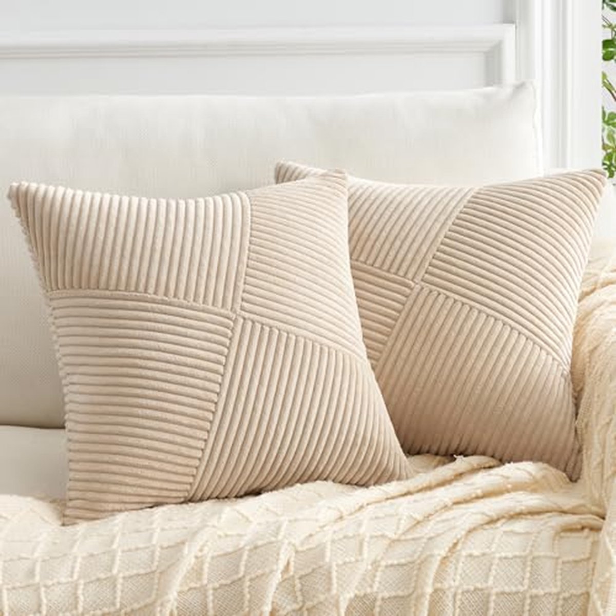 Kussenhoes 45x45 cm Khaki Kordsatijn 2er Set met Strepen Patroon voor Sofa en Bed