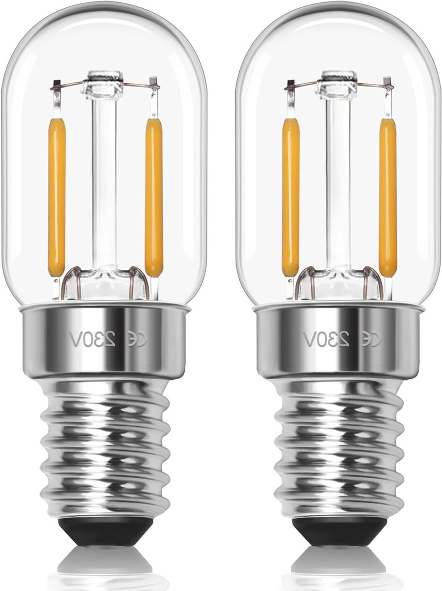 E14 LED Lampen 1W, 230V, Niet Dimbaar voor Koelkastverlichting, Warm Wit 2700K, Set van 2 voor Afzuigkappen en Koelkasten