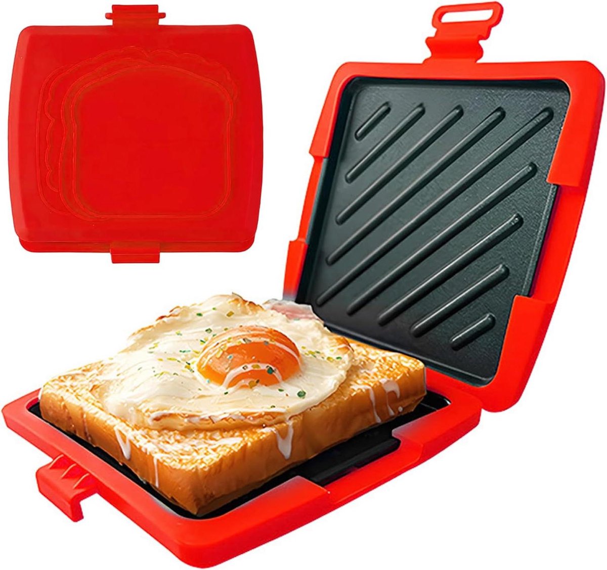 Sandwichmaker Pan - Broodpers Tosti - Snacks Maken - Magnetron Verwarming - 17 cm - Rood