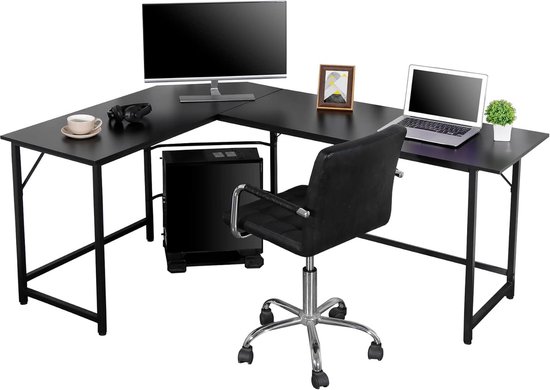 66 inch omkeerbaar L-vormig computerbureau met opbergplank en voetsteun voor thuiskantoor en gaming — afbeelding 5