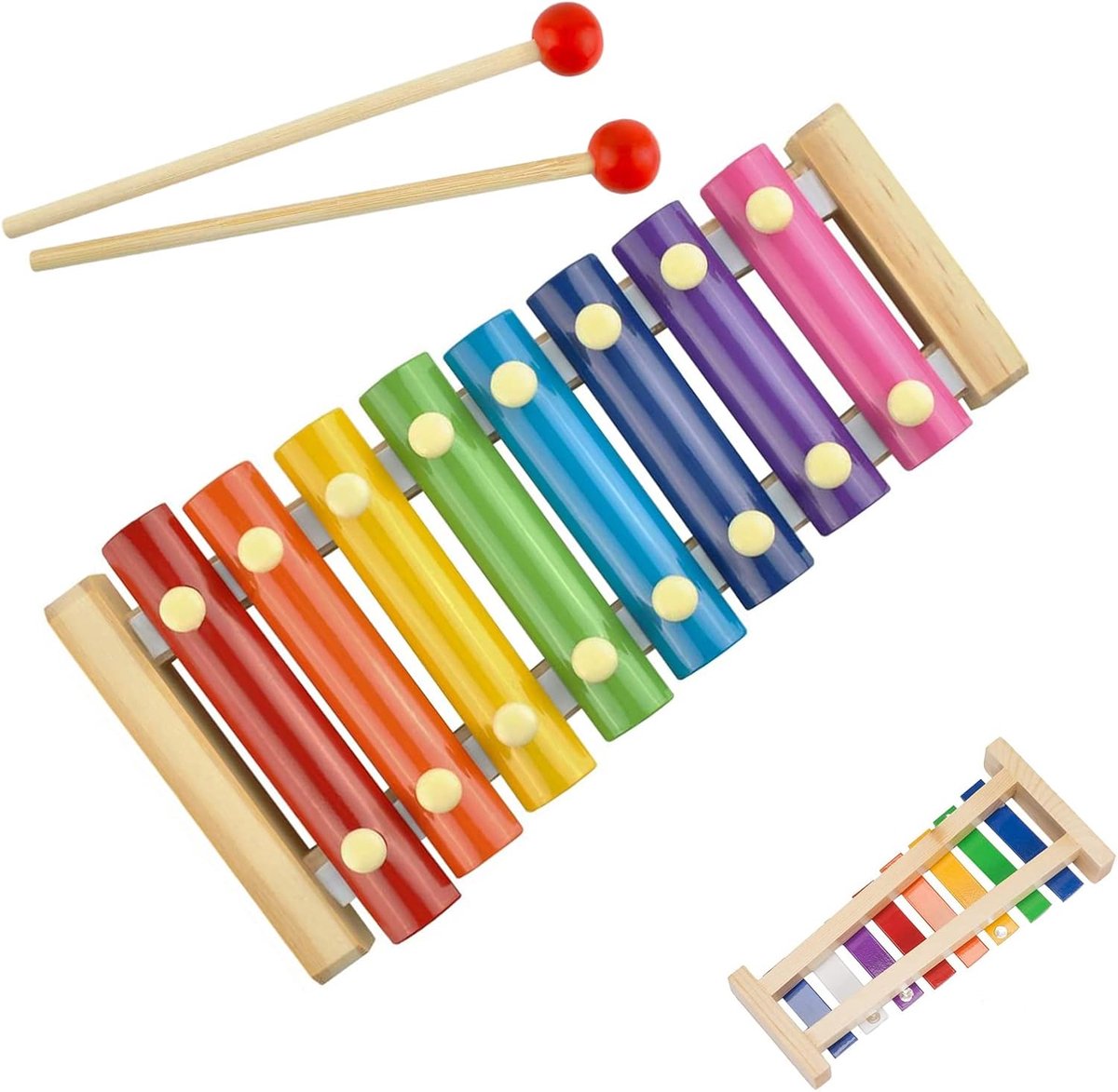 Houten Xylofoon voor Kinderen - Kleurrijk Muziek Speelgoed met 8 Noten en Twee Stokjes
