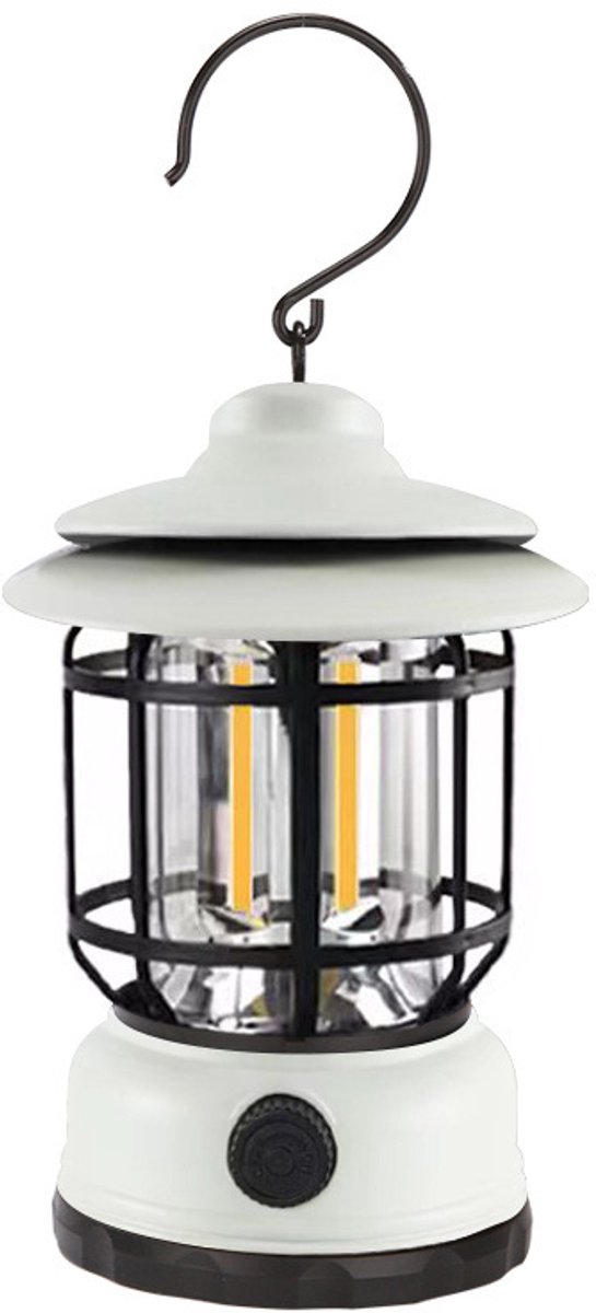 ZVD Retro Campinglamp met Ophanghaak - LED Stormlantaarn Oplaadbaar - Sfeerlicht voor Tent & Tuin - Draagbaar - Wit