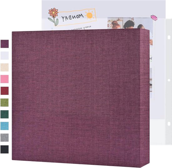 Plakboek Album - Foto Map - Herinneringen Bewaren - Linnen Hoes 3 Ring - 30 x 30 cm - Paars