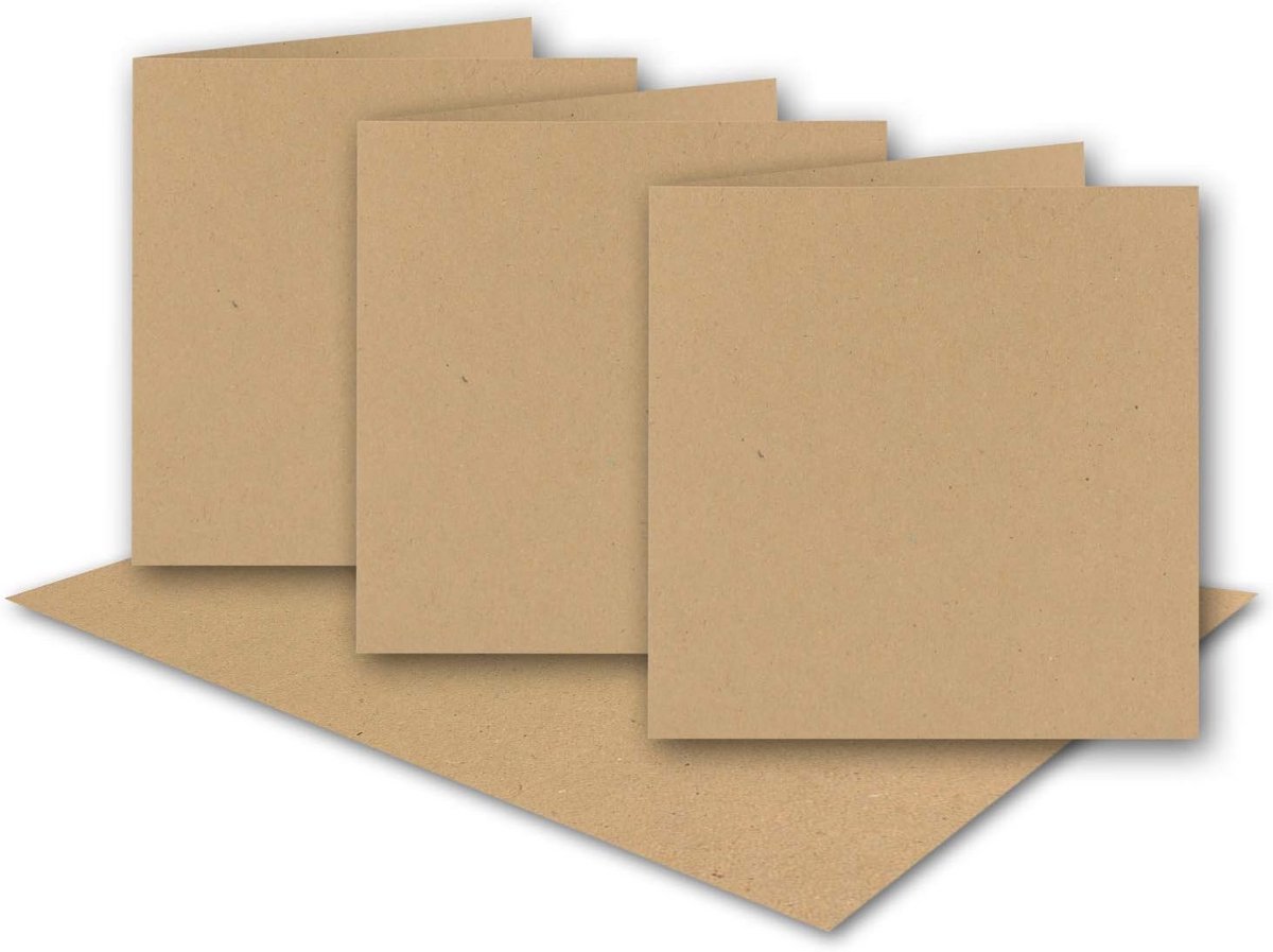 Vierkante blanco vouwkaarten van gerecycled kraftpapier 15,7 cm