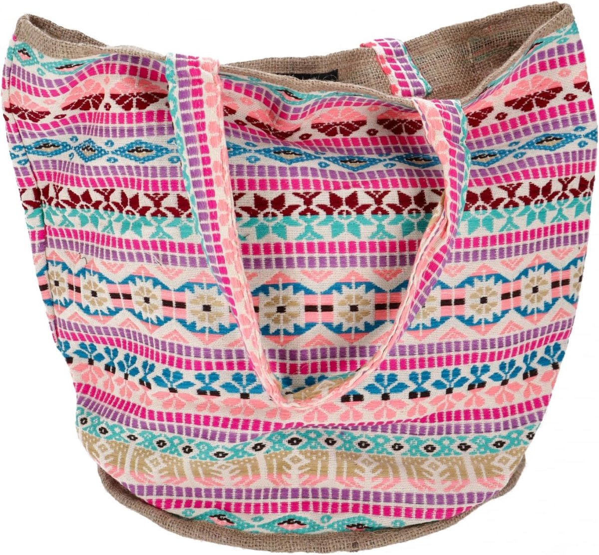 Handgemaakte Boho Katoenen Shopper Draagtas Strandtas Boodschappentas Roze Unisex 40x45x30 cm