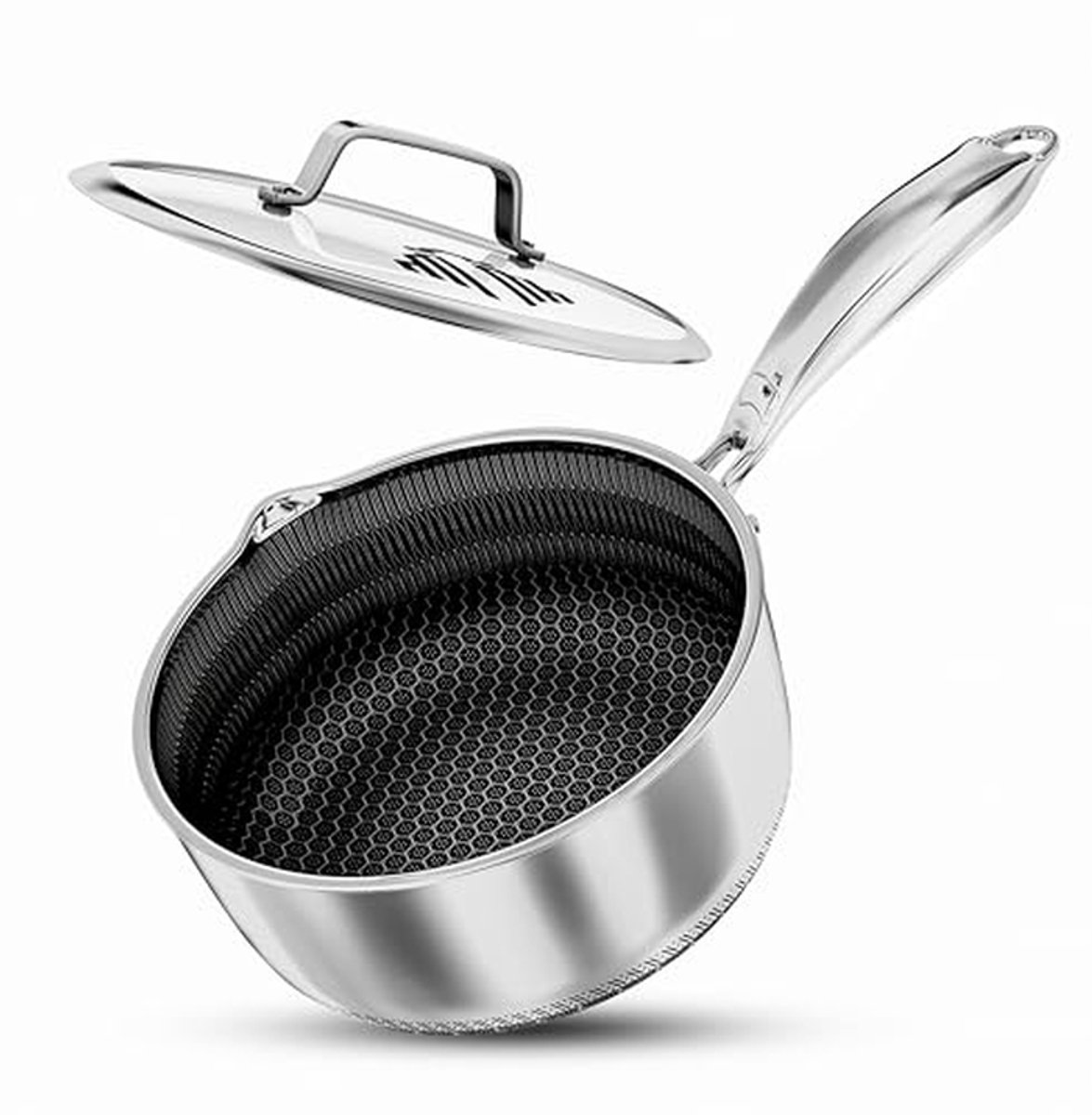 20 cm Kookpan met deksel | Antiaanbakpan voor inductie, gas, elektrische kookplaten | Kookpot met schenktuit | Blijft koel | Ondersteuning voor langdurig gebruik | Chemisch vrij