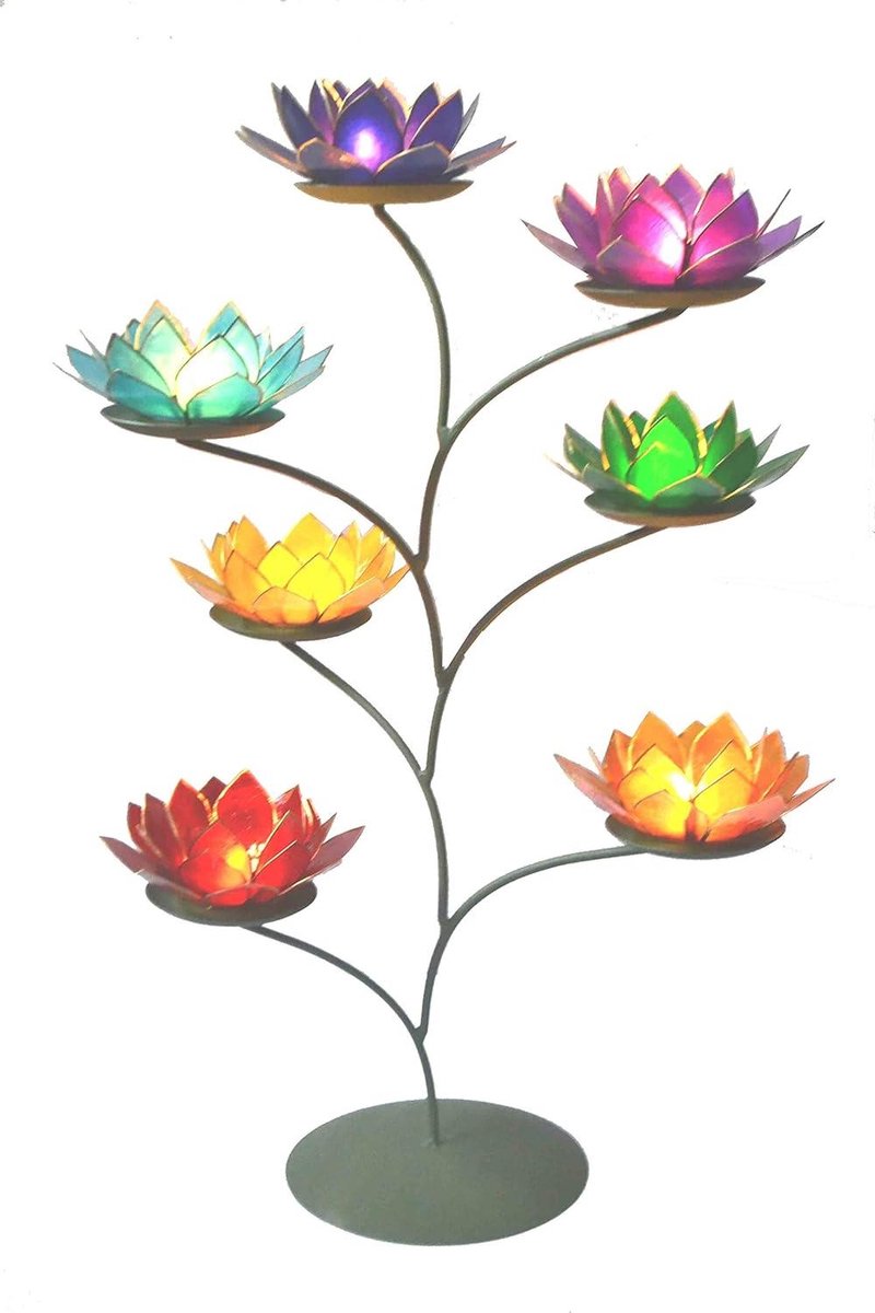 Theelicht Houder - Bloem Kandelaar - Decoratief Gebruik - Lotus Chakra Regenboog - 13.5 cm Diameter - Paars