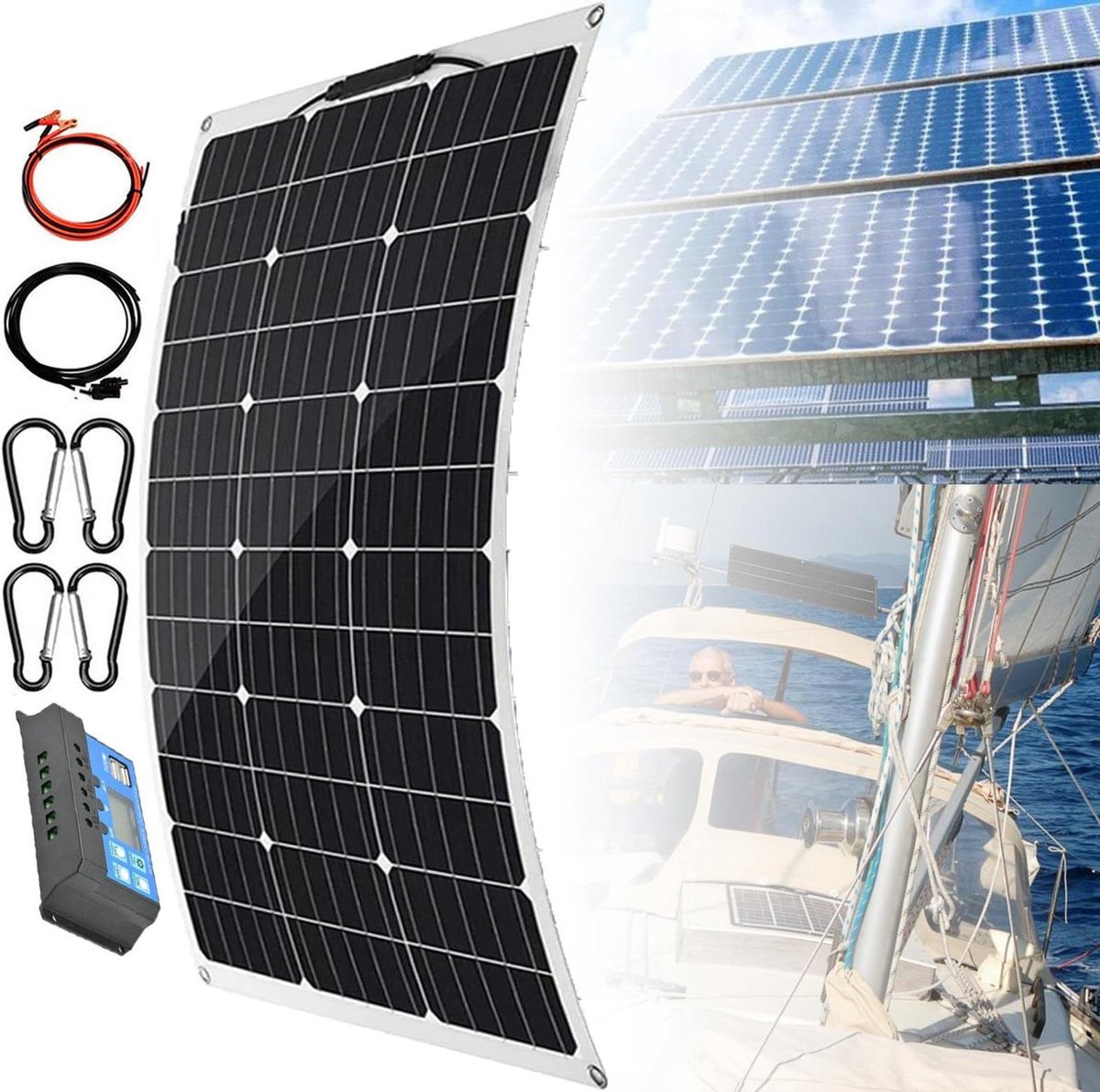 Zonnepaneel Set - Flexibel Paneel - Off-Grid Opladen - 30 Graden Gebogen - 100W 40A - Zwart