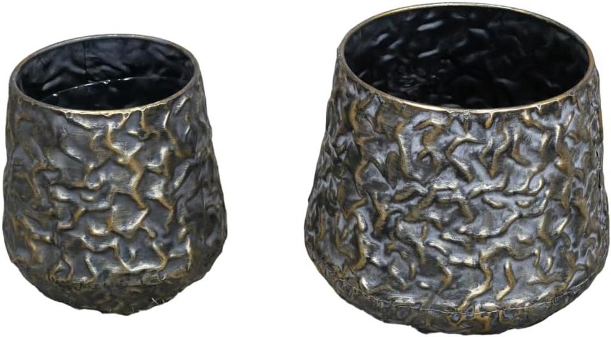 Metalen Planters - Bloempotten Set - Planten Decoratie - Gouden Rand - H28 x D23cm - Goud