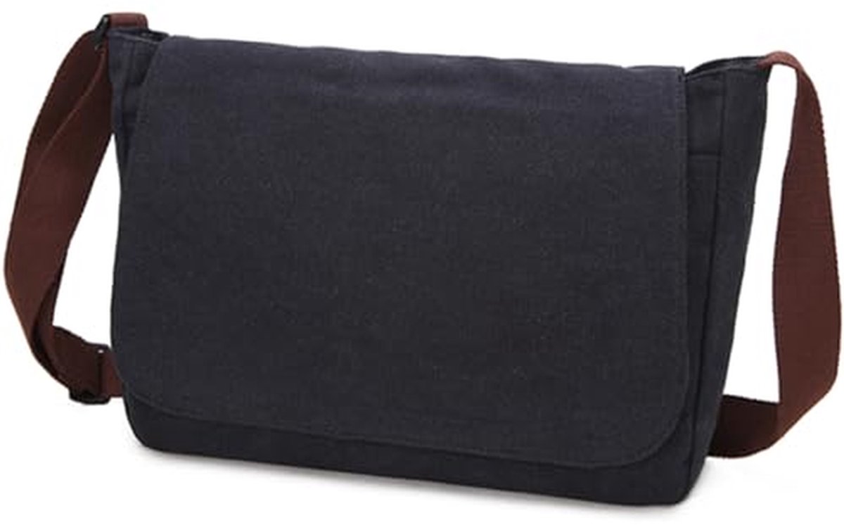 Klassieke vintage messenger tas voor heren en dames - Canvas schoudertas en crossbody tas (Zwart)