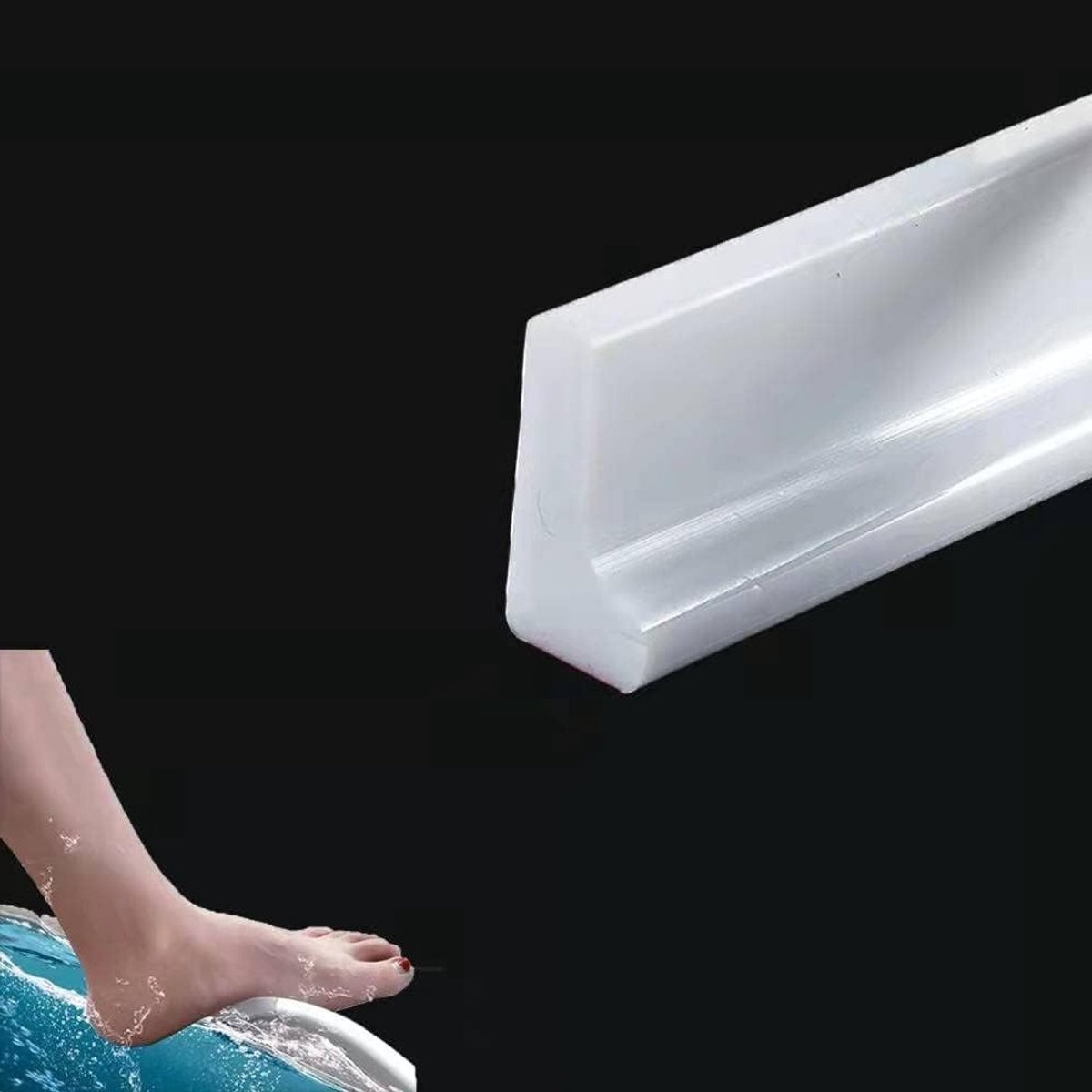 L-vormige douchedrempel van 3 cm voor waterdichting, badkamer en keuken, zelfklevend en eenvoudig te installeren (4M, wit)