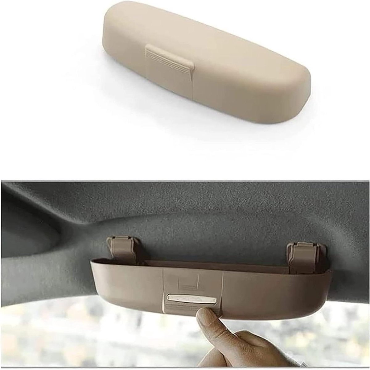 Auto Brillenkoker - Zonnebrilhouder - Veilig Opbergen - Niet-destructieve Installatie - 35 x 10 x 5 cm - Beige