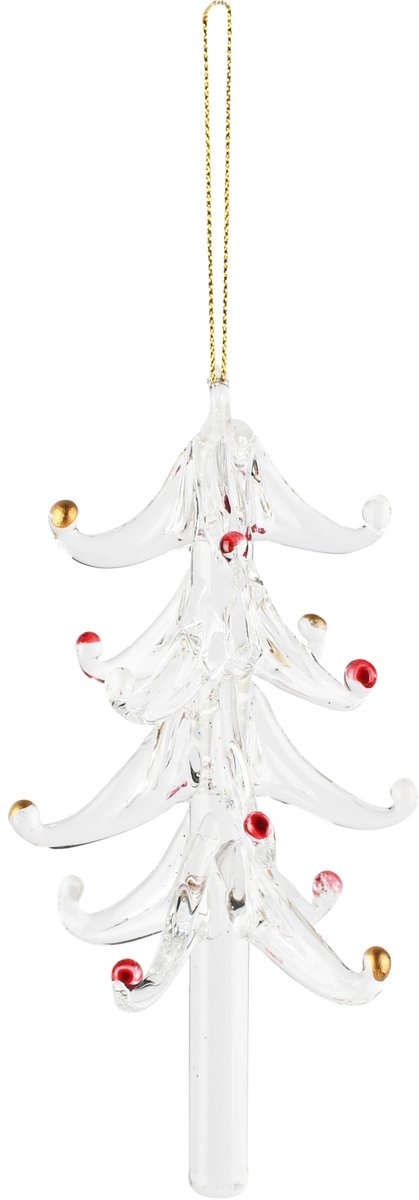 Dekoratief | Hanger boompje, transparant/rood/goud, glas, 6x6x12cm | A265999