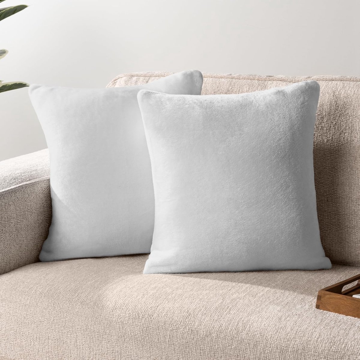 Set van 2 Decoratieve Kussenslopen Lichtgrijs Effen Vierkant Zacht Bank Kussenhoes met Rits