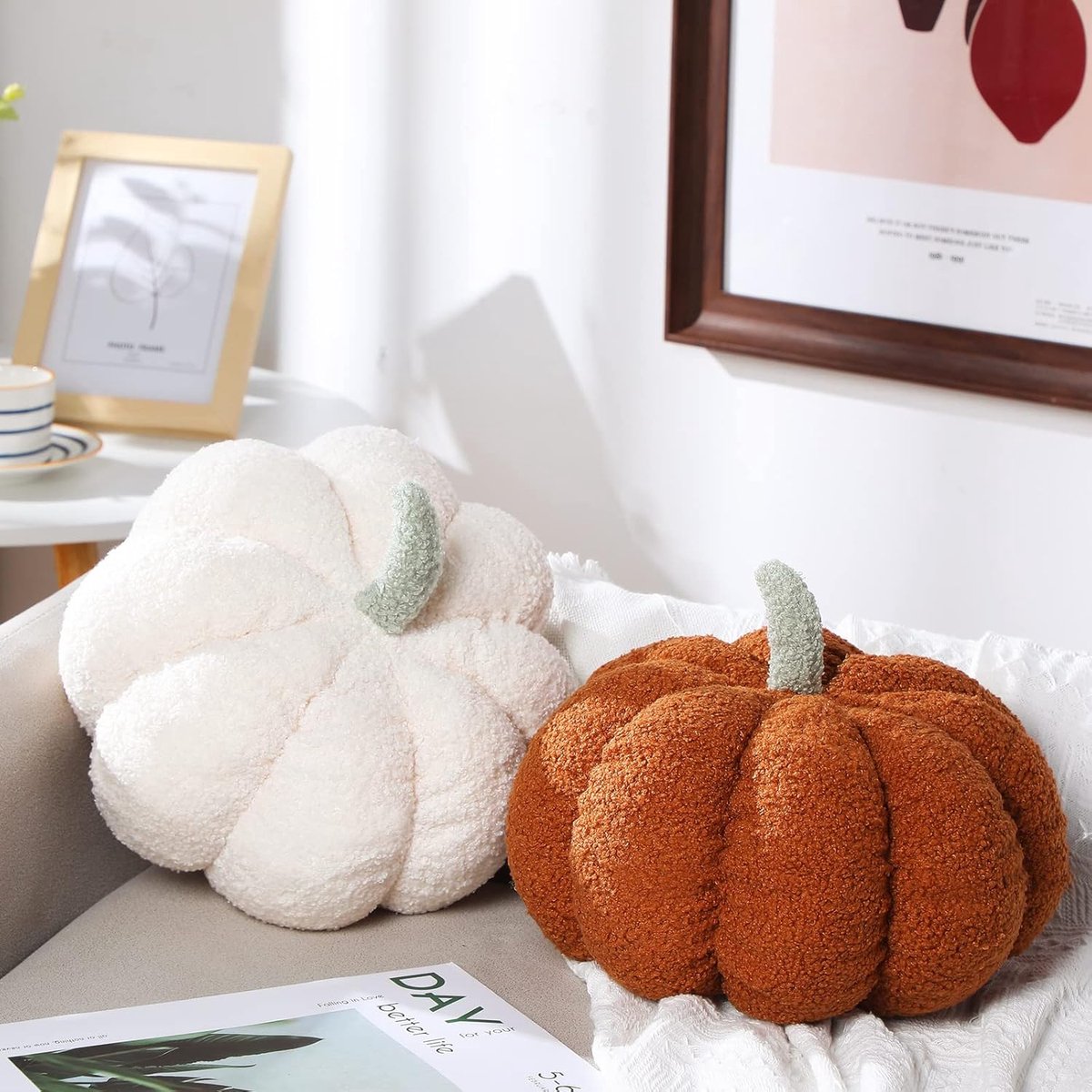 Set van 2 Decoratieve Pompoen Sierkussens - Pluche Herfst Kussens 3D Vorm